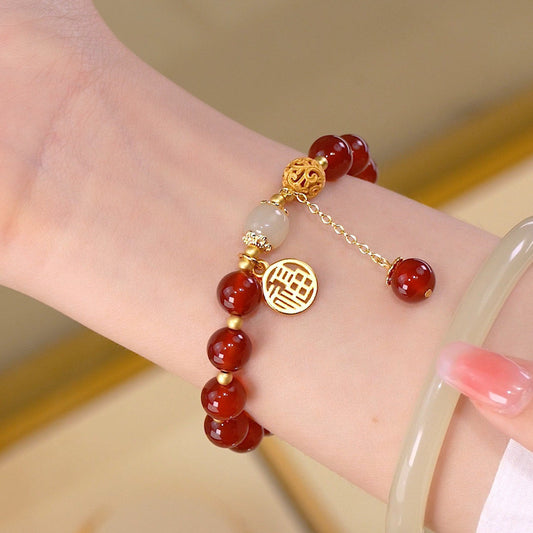 New Chinese Style, Southern Love Bean, Red Agate, Imitation Hetian Jade Bracelet: Perfect Gift for Girls